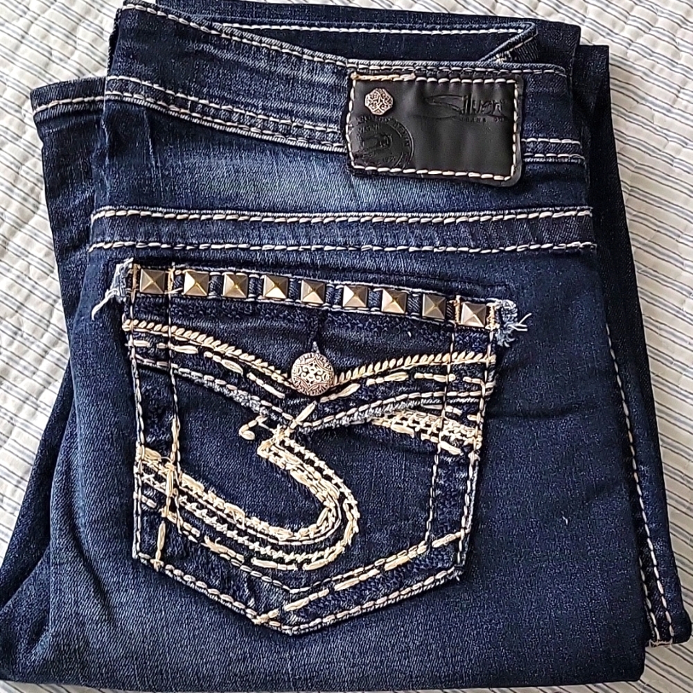 NWOT Silver Aiko Mid Rise Slim Boot 28x33